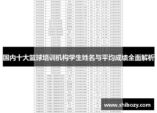 国内十大篮球培训机构学生姓名与平均成绩全面解析